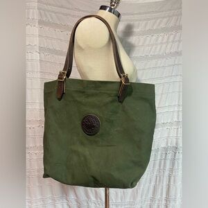 Duluth Trading Co Olive Green Canvas Tote with Brown Leather Handles